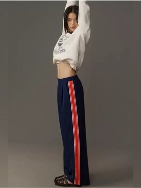 bishop + young Navy Track Pants with Red Side Stripe